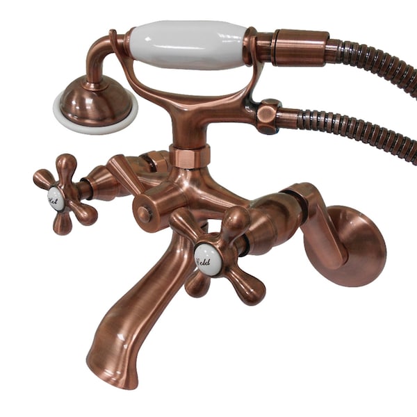 Wall-Mount Clawfoot Tub Faucet, Antique Copper, Wall Mount